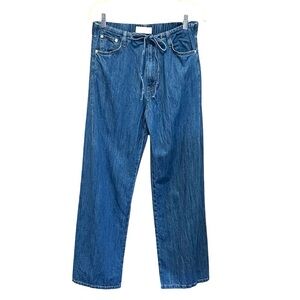 Zara women’s wide leg tie waist blue denim jeans size 4